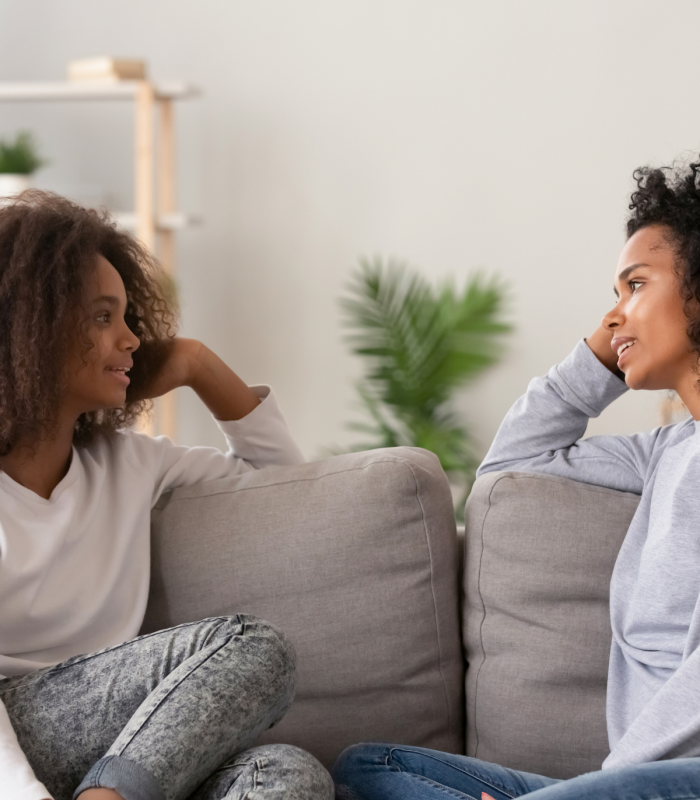 A teen talking to her mom